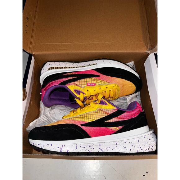 FILA SNEAKER WOMEN RENNO RUNNING LEMON KNOCKOUT PINK BLACK SUEDE SIZE 6.5 - Picture 2 of 8